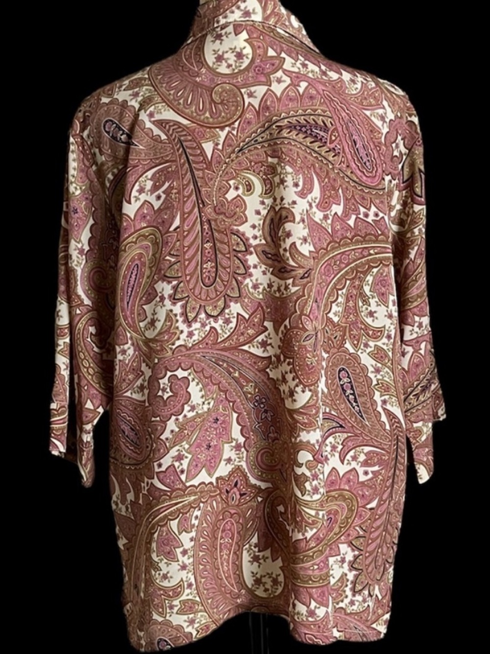 BonWorth Paisley Blouse Button‑Front 3/4 Sleeves Pink & Cream XL - Picture 9 of 16